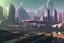 Placeholder: cyberpunk city, sunny day, valley, mountains, sci-fi, epic