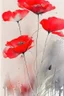 Placeholder: Abstract wet watercolour, bright red grey stalks poppies