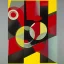 Placeholder: Moholy nagy painting with red circles and yellow squares on canvas