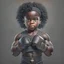 Placeholder: Strong child with muscles, dark skin, black hair, wears iron box jumps on his hand, iron box gloves