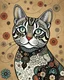 Placeholder: A beautiful cat illustration in zentangle patterns in the old world aesthetics in muted colors in artistic style of gustav Klimt