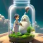 Placeholder: A studio ghibli characters in a jar floating, super high resolution, professional photograph, in focus, beautiful detail, professional digital art, stunning 4k, volumetric light, Award-winning photograph, photography, tokio background