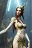 Placeholder: painting of a tall elven young woman with short light brune hair and freckles on the cheak bones and tall body of a topmodel light clothes, long shot, ultra realistic, concept art, intricate details, eerie, highly detailed, photorealistic, sharp focus, octane render, 8 k, unreal engine. art by artgerm and greg rutkowski and charlie bowater and magali villeneuve and alphonse mucha