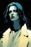 Placeholder: create a hardened, mercenary vampire girl, finely defined and sharply lined facial features in the comic book art style of Mike Mignola, Bill Sienkiewicz and Jean Giraud Moebius, , highly detailed, grainy, gritty textures, , dramatic natural lighting