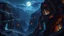 Placeholder: Fantasy canyon landscape bathed in moonlight, glowing crystal formations embedded in the cliffs, stock photography realism with magical elements