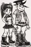 Placeholder: young 33 year old chubby tatood girl and a 25 years old boy, dressed in gothpunk clothing and boots,