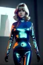 Placeholder: Ultra Realistic retro sci-fi portrait New York image from 1960, many spaceships, sweet young Jane Fonda, tight latex suit, weapon, fighting stance, soft color, highly detailed, unreal engine 5, ray tracing, RTX, lumen lighting, ultra detail, volumetric lighting, 3d, finely drawn, high definition, high resolution.