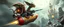 Placeholder: hairy macho gremlin octopus lizard aliens living in a hi tech marvellous hot dog art graphics rocket with a mounted sling shot, heading for venus stone castle, background motion blur and smoke swirls, and cheeky geese