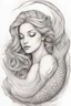 Placeholder: A beautiful sketch with very defined details of a very feminine mermaid with an amazing tail swimming fine line tattoo idea