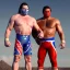 Placeholder: Realistic image of Donald trump wrestler, Mexican wrestling style, eyes mask, red and blue breeches, glow confederate flag dress, suspenders, retro style, 80s, vibrant color, highly detailed, sky background, concept art, unreal engine 5, god rays, ray tracing, RTX, lumen lighting, ultra detail, volumetric lighting, 3d, finely drawn, high definition, high resolution.