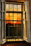 Placeholder: Sunset, leaves, window, alfred stevens impressionism painting