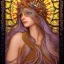 Placeholder: portrait,"Insanely detailed photograph of a beautiful Queen of the light Goddess,gorgeous clean face, highly intricate dress,intricately designed colorful stainedglass decorations in hair,ominous,elegant, highly detailed hair, digital painting, artstation, concept art, smooth, sharp focus, illustration, art by artgerm and greg rutkowski, alphonse mucha,Dan witz, 8 k,looking downward,album cover art,fantasy