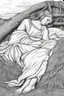 Placeholder: bible Realistic Beautiful Natural Ruth laying on the hay sleeping full body picture Black and white Coloring page