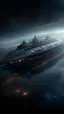 Placeholder: ,surrealism of the dark of a nightmare , hyper photorealistic, hyper detailed dark art color, high resolution, fog, octane render, tilt shift, HDRI Environment, all pictures dark gray, a long cigar shape spaceship in the sky