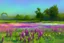 Placeholder: Ink and alcohol, in style of Blanche Fisher Wright, youngsters playing in field of flowers. 3D impasto.