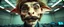 Placeholder: airbrush and pen outline, wig, french art mustache , extreme close up on cheeky fluffy weasel goblin alien military prison guard news anchor elf family scumbag in the style of Escher and Giger and Fallout 4, pinhole cam, airbrush 3d rendering, on tv screen:A five-second cinematic single take in a clean industrial presentation hall.