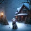 Placeholder: SAD,SCARED, LONELY DOG TIED UP IN FRONT OF HOUSE, winter, 8k resolution, high-quality, fine-detail, intricate, digital art, detailed matte, volumetric lighting, illustration, 3D octane render, brian froud, howard lyon, selina french,