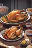 Placeholder: A full roast chicken in a plate, anime