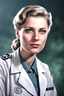 Placeholder: a photorealistic colour portrait of a beautiful female Nazi scientist specialized on biology