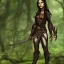 Placeholder: dungeons and dragons, female wood elf, druid, brown hair, brown eyes, full body, realistic face, short hair, large nose, closed mouth, leather armor, dark skin, one person