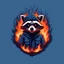 Placeholder: Evil, snide, Raccoon, burning in hell, in army, blue fire, most realistic, atmospheric, hesh, retro style, t-shirt design, detailed character, minimalist background, logotip