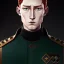 Placeholder: general hux 3/4 view, wearing a black First Order uniform, serious, imposing figure, thick eyebrows, digital art, wearing a black First Order uniform, green eyes, gray background, sepia filter, light coming from the side