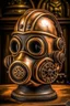 Placeholder: warrior portrait, Bronze metal gas-mask, comic style