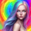 Placeholder: girl nude, cute, beautiful, long blond hair,blue eyes rainbow hair, rainbow dress, close up portrait smiling