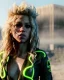 Placeholder: portrait, Shakira, blonde artist, angry, Realistic image, MMA robe, hoodie, mma gloves, loose long hair, eyes make up, gold line make up, moisture, sweat, fog, Neon colors, leds. Black background, photo studio, concept art, smooth, unreal engine 5, god lights, ray tracing, RTX, lumen lighting, ultra detail, volumetric lighting, 3d, finely drawn, high definition, 4k.