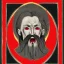 Placeholder: Vampire with yellow eyes with fleshy tentacle beard grey skin and red fangs and vampire bat nose as a Russian Orthodox