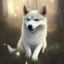 Placeholder: albino shiba inu, ethereal glowing aura, staring