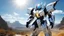 Placeholder: cgmech, solo, white mecha robot, cape, science fiction, torn clothes, glowing, standing, robot joints, mecha, armor, cowboy shot, (floating cape), intense sunlight, silver dragonborn, outdoors, landscape, nature , ((masterpiece, best quality)),