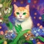 Placeholder: cute multicolored crystal cat, ultra realistic, background of flowers, volumetric lighting, fantasy, highly detailed, lighted background in style of Vincent Van Gogh