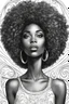 Placeholder: Create a coloring page of a beautiful black female looking up with a huge tight curly afro