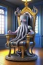 Placeholder: portrait of chrome robot octopus chatbot with stylish wig smoking sigar on a throne in medieval castle, 4k, downlight, soft light, depth of field, photorealism