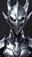 Placeholder: Logo silver skinned anime Dragman cyberpunk with dragon mask in his eyes (((full body)))