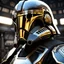 Placeholder: star wars bald male corellian pilot wearing pearlescent black and gunmetal grey First Order special forces heavy assault armor and helmet with gold trim inside the jedi temple, centered portrait, hyperdetailed, dynamic lighting, hyperdetailed background, 8k resolution, volumetric lighting, light skin, fully symmetric details