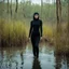 Placeholder: she wears a burkini in the swamp. It is a scene of the movie: Creature from the Black Lagoon