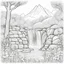 Placeholder: coloring page of A watterfall with flowers behind ,line art landscape,stone,cute flowers,cute trees, much details, dark outlines,vector --ar 2:3