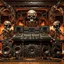 Placeholder: DJ of the damnded, insanely detailed DJ booth in hell, MID set, speakers and equipment made of bone, anatomically correct, add more skulls in th audience, photorealism, vray, 8k 3d