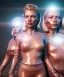 Placeholder: Ultra Realistic retro sci-fi movie scene, waist up view portrait, 3 clones blonde women, sweet young Kate moss face, perfect iris, glow eyes, face makeup. Mars and martians background, Retro sci-fi style, helmet, tight latex coat, fog, rain, soft color, highly detailed, unreal engine 5, ray tracing, RTX, lumen lighting, ultra detail, volumetric lighting, 3d, finely drawn, high definition, high resolution.