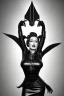 Placeholder: Joan Crawford as evil queen in black leather, busty, cleavage, dominatrix, curvy, angry, stern look. unreal 5, octane render, cinema4d, dynamic lighting, dramatic lighting, 4k, redshift render, highly detailed, hyper realistic,anthropomorphic black wolf long