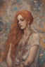 Placeholder: hippie girl Ginger hair Alexandra "Sasha" render eye candy Suicide Squad Harley Quinn psychology oil paiting In depth psychology display Gustav Klimt style New York City detailed render eye candy breathtaking