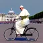 Placeholder: Pope riding bicycle, Rome, St Peter's basilica, photo realistic, 8k