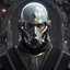 Placeholder: star wars bald male corellian pilot wearing pearlescent black and gunmetal grey First Order special forces heavy assault stealth commando armor and helmet with gold trim inside the jedi temple, hyperdetailed, dynamic lighting, hyperdetailed background, 8k resolution, volumetric lighting, light skin, fully symmetric details