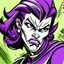 Placeholder: 50s comic book style drawing of angry female superhero character, with purple hues
