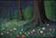 Placeholder: Night, trees, flowers, horror, japanese manga style, rocks, fernand toussaint, gustave caillebotte, and otto pippel impressionism paintings