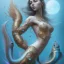 Placeholder: sango fantasy, fantasy magic, intricate, sharp focus, illustration, highly detailed, digital painting, concept art, matte, artgerm and paul lewin and kehinde wiley, masterpiece sexy lips Asian lady fish body mermaid turquoise space lady beach sea