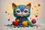 Placeholder: cute chibi knitted cat in colourful, soft cotton yarn balls in sunshine Weight:1 surrealism Salvador Dali matte background melting oil on canvas Weight:0.9