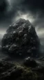 Placeholder: ,surrealism of the dark of a nightmare ten miles high and six foot deep, hyper photorealistic, hyper detailed dark art color, high resolution, fog, octane render, tilt shift, HDRI Environment, all pictures dark gray, a cigar shape stone hovering in the sky